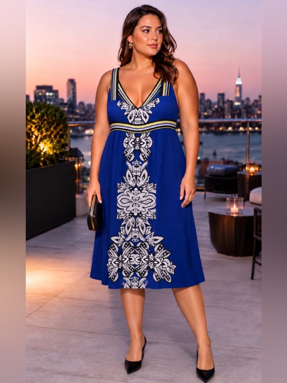 Blue Floral-Accent Women's Sundress